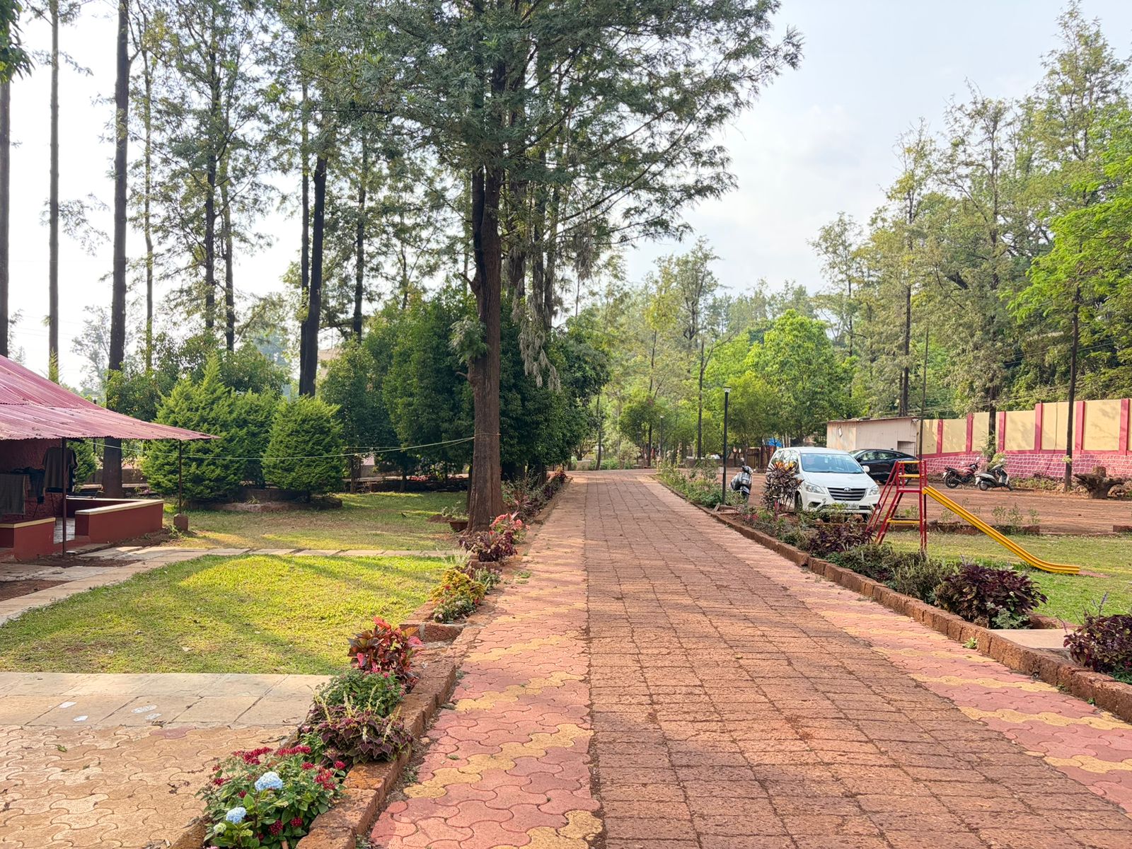 Garden pathway at Hotel Krishna Villa